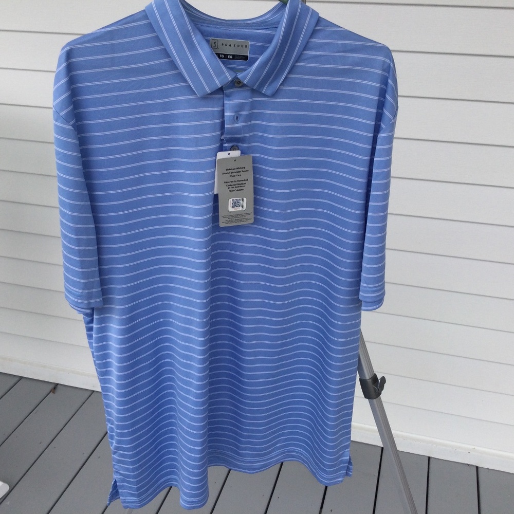 Men’s PGA Tour Golf Shirt White and Blue Stripe, XL, NWT